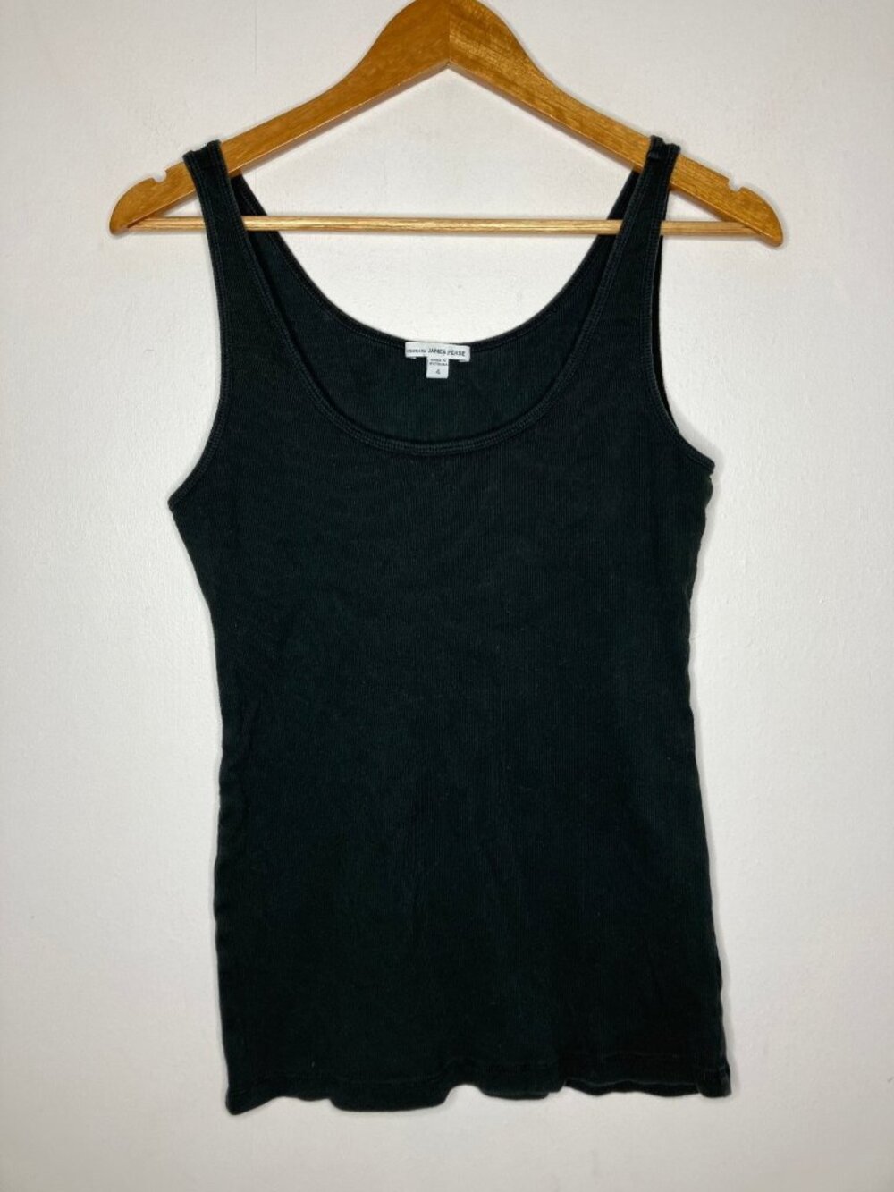 Standard James Perse Women's Black Ribbed Scoop Neck Tank Top Size 4 Cotton